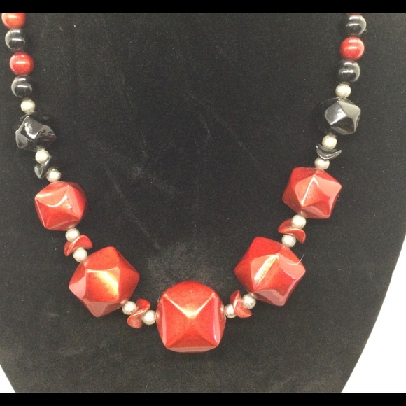 Vintage Metal Red Black Silver Tone OOAK Choker - Picture 3 of 11